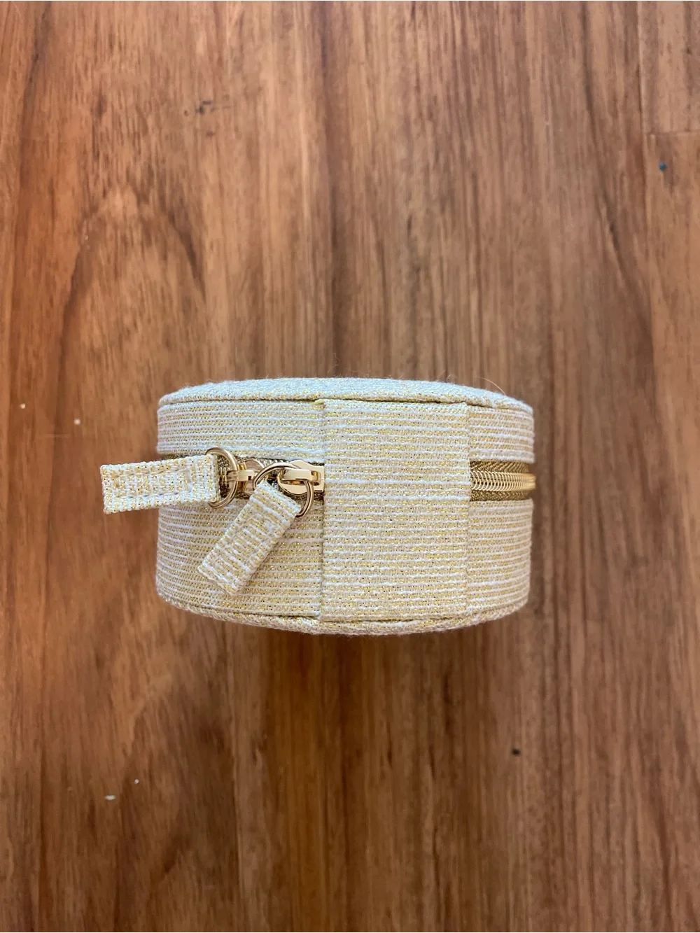 Authentic Christian Dior Parfums Gold Woven Round Jewelry Travel Pouch